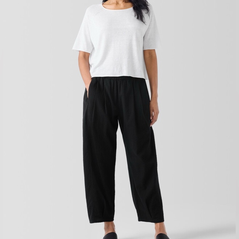 Eileen Fisher large black Organic Cotton Lantern Pant Wide Leg Barrel Flowy